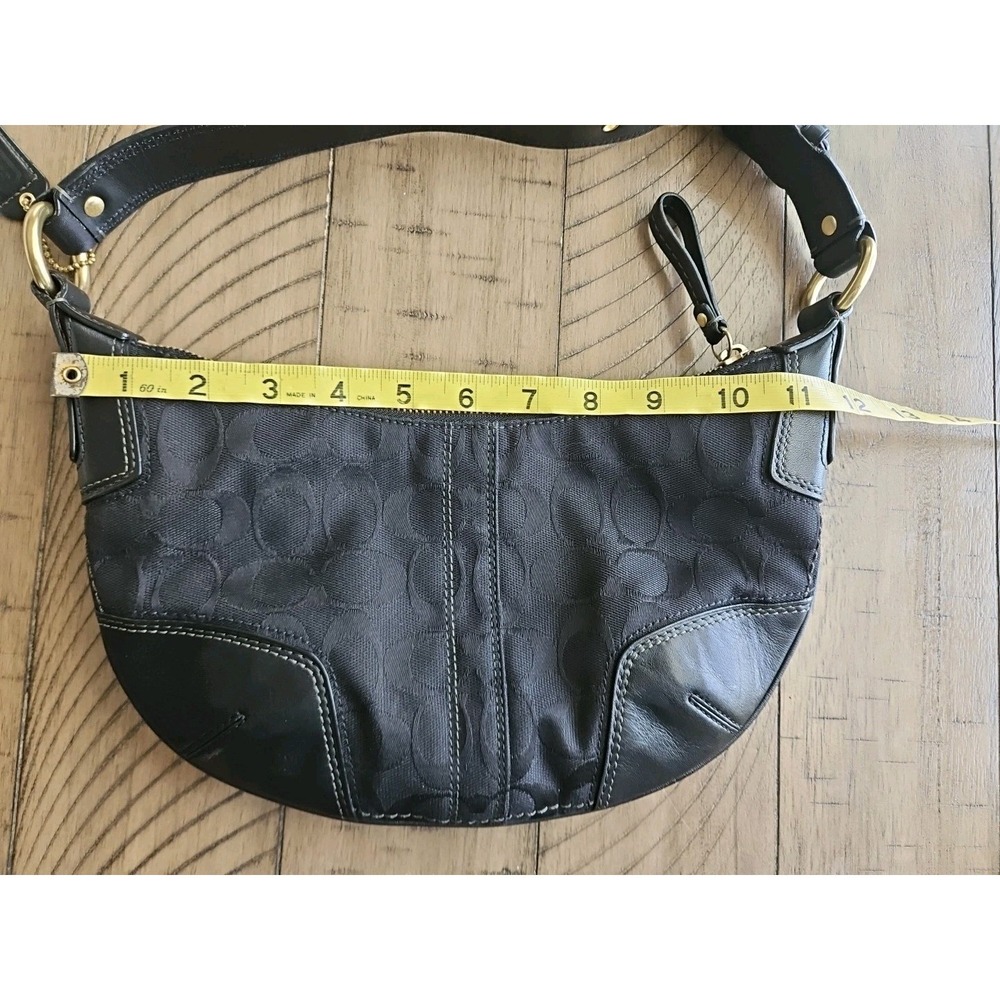 Coach Hobo Bag 11371 Black On Black Jaquard Leather Y2K Crescent C Logo Brass - Picture 11 of 16